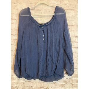 Piazza‎ Roma Top Womens Medium Silk Navy Crinkled Lined Bubble Hem Made In Italy